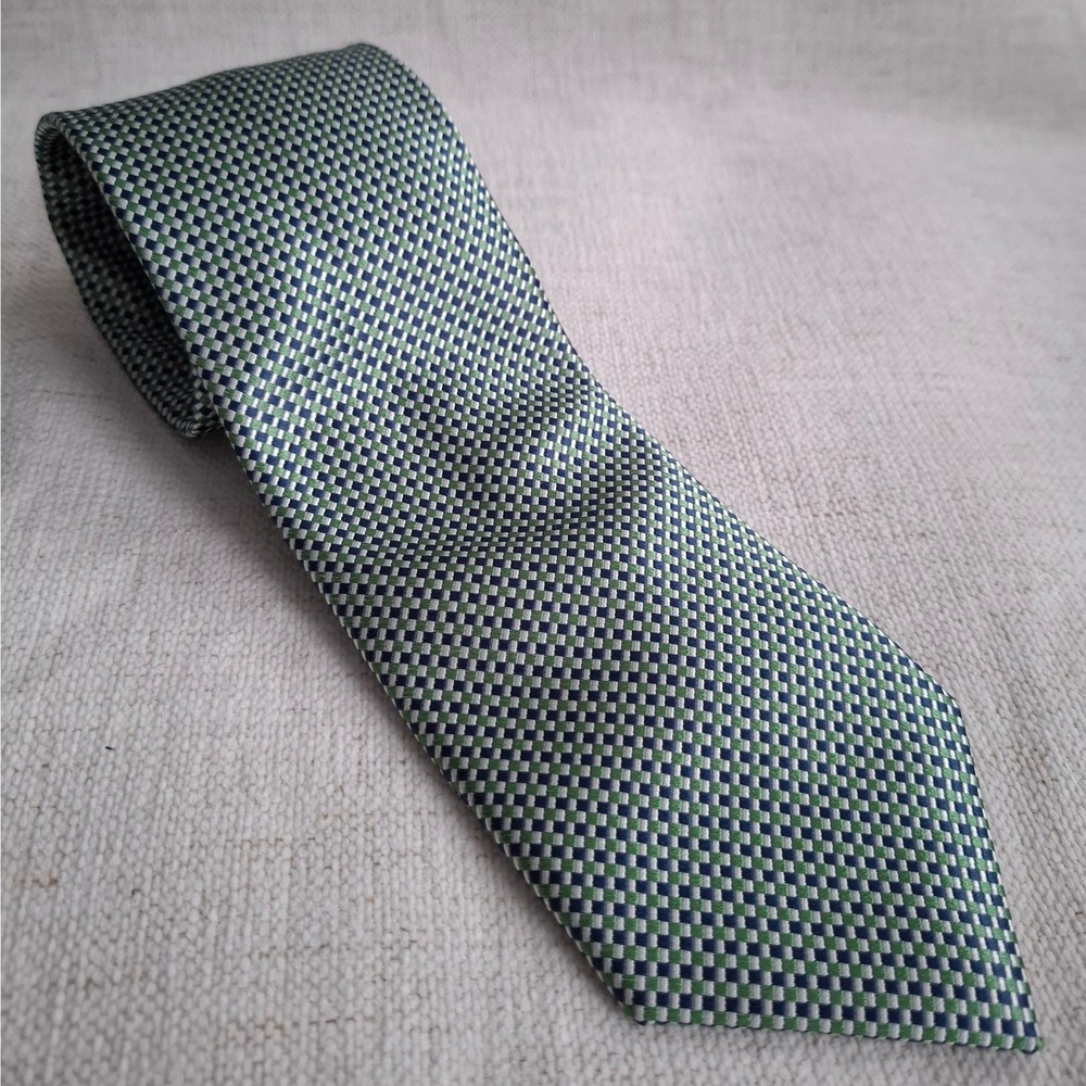 Nautica Preppy Checkered Silk Tie Green Blue Coastal Ivy Prep Sprezzatura 58x3.5